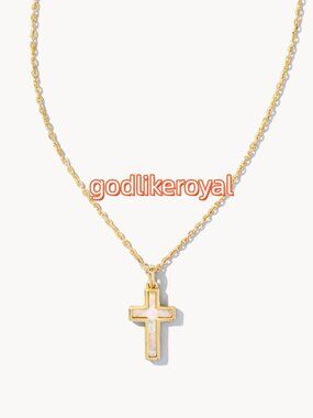Cross Gold Pendant Necklace in White Lab Grown Opal